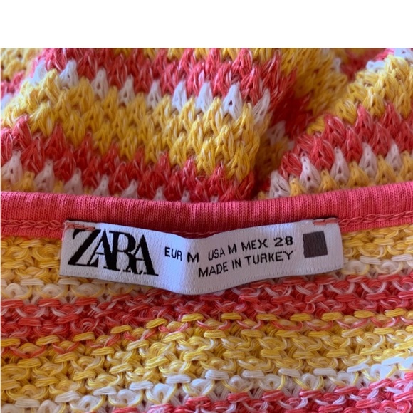 Zara Orange Yellow White Striped Crochet Knit Maxi Dress Size Medium - Picture 6 of 6